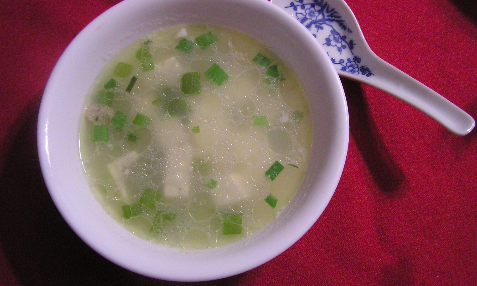 illustration of tofu and long rice in chicken broth